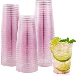 JOLLY CHEF 10 oz Purple Plastic Cups, 100 Pack Party Glasses Tumblers, Heavy Duty Purple Glitter Disposable Cups for Wedding, Thanksgiving, Christmas, Halloween