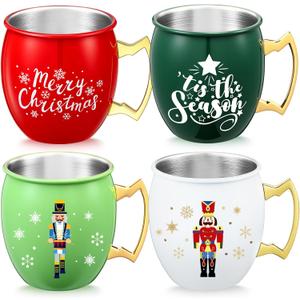 Seematn 4 Pcs Christmas Mug Nutcracker Moscow Mule Mug 16 oz Christmas Coffee Mugs Holiday Xmas Drinkware Housewarming Gifts for Xmas Tea Cocoa Hot Drinks (Red, White, Green)