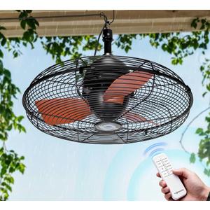 Outdoor Ceiling Fan for Patios, 20 Inch Gazebo Fan Waterproof Remote&Cord Control, 3 Speed, Low Noise, Plug in Ceiling Fan for Pergola, Porch, Gazebo, Patio (Bronze)