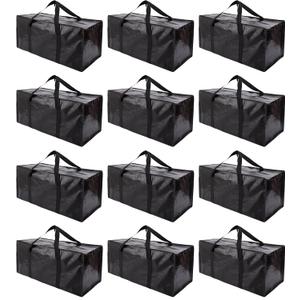 Extra Large Moving Bags with Zippers & Carrying Handles, Heavy-Duty Storage Tote for Space Saving Moving Storage, Fold Flat, Alternative to Box and Bin - 12 Pack, Black (12 Pack-24 Gal)