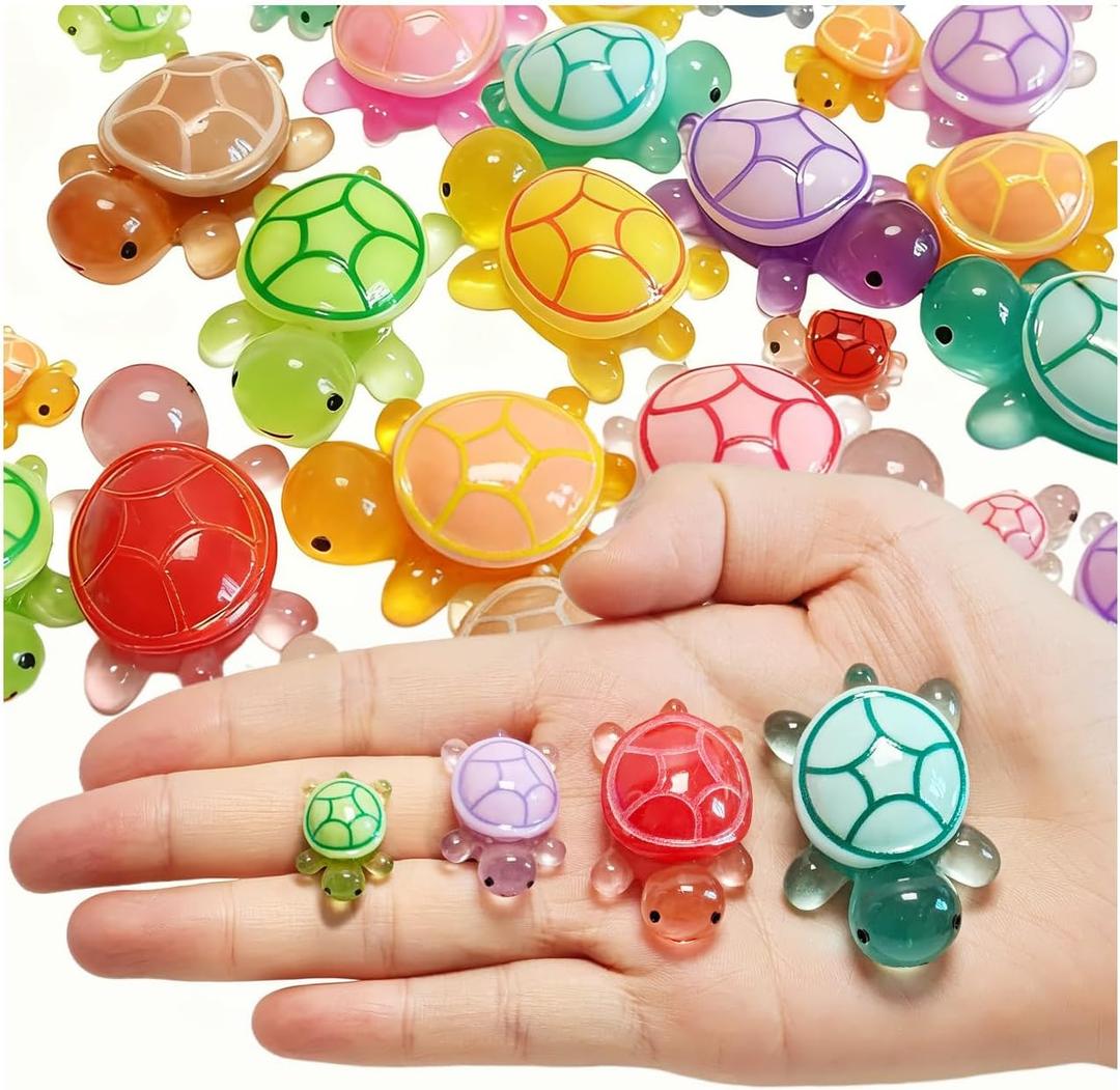 40-Piece Colorful Mini Resin Turtles Set Multi-Size Collection, Small Medium Large Turtle Figurines for Ocean Theme Decor, DIY Crafts, Fairy Garden, Party Supplies