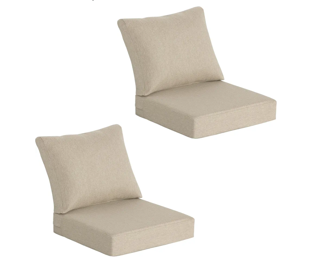 Outdoor Deep Seat Cushions (25"x25") 2 Sets, Water-Resistant Fade Resistant Cushions with Removable Covers & High Resilience Foam with YKK Zippers for Patio Furniture,Sand