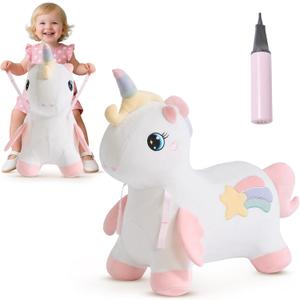 FUNLIO Unicorn Bouncy Horse, Rainbow Fairy Bouncy Animal for Toddlers 18 Months to 5 Years, Inflatable Bounce Horse with Air Pump, Removable Cover & Washing Machine Safe, CPC & CE Certified