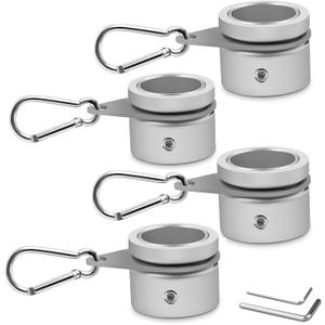 Flag Pole Rings, Aluminum Alloy Flagpole Rings 360 Rotating Anti Wrap Flag Mounting Ring, Spinning Flag Pole Clips with Carabiner for 0.75-1.02 Inch Diameter- Pack of 4 (Matte Silver)