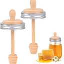 Sun3drucker Wooden Mason Jar Honey Dipper with Lids Set - Honey Dipper Wooden Stick for Regular Mouth Mason Jars, Honey Spoon Honeycomb Lids for Regular Mouth 16 oz Mason, Ball Jars