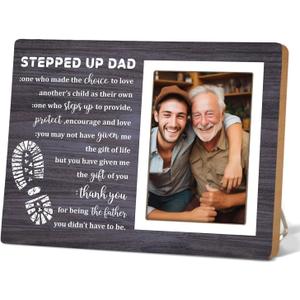 Stepped Up Dad Wood Picture Frame, Stepfather Photo Frame Gift, Birthday Gift for Stepdad from Daughter Son, Christmas,Birthday,Father's Day,Thank You Gifts for Father