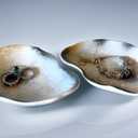 Top Brass Set of 2 - Large Ceramic Oyster Shell Jewelry Dish Trinket - Ring Earring Holder Organizer Tray - Glossy Glazed Finish Coastal Beach Decor