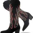 Womens Knee High Boots for Women Cowboy Cowgirl Boots Western Boots Chunky Block Heel Pointed Toes Pull on (8, Black)