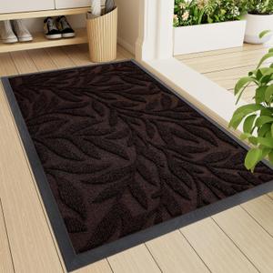 Smiry Front Door Mat Indoor Outdoor Entrance, Heavy Duty Natural Rubber, Trap Dirt and Moisture, Non-Slip Doormats, Low Profile, Easy Clean Patio Porch Entryway Mat, 29.5x17, Dark Brown