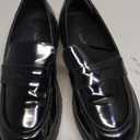 Women's Chunky Platform Loafers with Chain or Buckle Patent Leather Black Penny Loafers Fashion Office Shoes School Dress Shoes Comfort Slip-on -Size 5