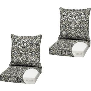 Arden Outdoor Deep Seat Cushion Set, Foam, 2-Pack, 22x24, Black Damask