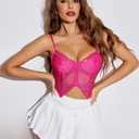Avidlove Bralettes for Women Lace Camisole Lingerie Racer Back Bralette V Neck Bustier Top (Rose Red, Medium) (Pink, M)