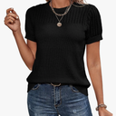 Dokotoo Womens Summer Tops Dressy Casual Crewneck Short Sleeve Shirts Solid Hollow Out Knit Loose Sweater Blouses M, Blue