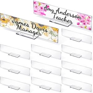 Yookeer 12 Pack Acrylic Name Plate Personalized Desk Name Plaque Sign Clear Panel Rectangle Acrylic Sheet Blank for Office Desk Decor(2 x 10 Inch)