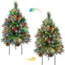 2 Pack Pre-lit Christmas Tree, Battery Operated with Timer, Multi-Color & Warm White Changing LED Lights, 27 inch Artificial Christmas Tree for Outdoor Porch, Urn Filler, Home Xmas Decorations