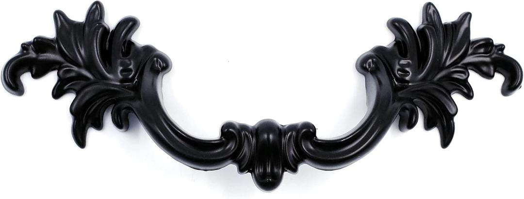 Jetland French Provincial Drawer Pulls - 4-Pack, Flat Black, 2-1/2" Hole Centers, Vintage Shabby Chic Pulls for Dresser Nightstand Cabinet