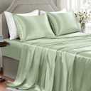 Satin Sheets Queen Size - 4 Pieces Luxury Silky Soft Bed Sheets, Wrinkle-Free Sage Green Satin Silk Sheet Set with 1 Deep Pocket Fitted Sheet, 1 Flat Sheet, 2 Pillow Cases