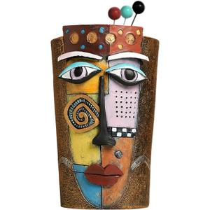 Picasso Face Flower Pot Colorful Art Abstract Face Planters for Indoor Plants Handcrafted Resin Vases Unique Head Planter for Home Decoration (Large)