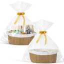 2 Pack Small Woven Basket with Gift Bags and Ribbons, Empty Decorative Gift Chest Box, Cute Baby Gift Basket for Nursery, Cotton Rope Room Shelf Storage Basket wi Handles, All 12"x 8"x 5",Yellow