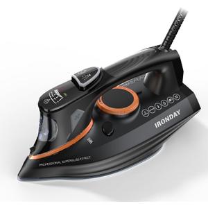 Steam Iron for Clothes with LCD Screen, 1700W Iron Non-Stick Ceramic Soleplate, Auto Shutoff, Self-Cleaning, Anti-Drip,Steam Burst, Spray Mist 10.14oz Water Tank Ironing Clothes for Home,Black