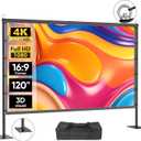 Outdoor Projector Screen with Stand - VOOPVOR 120 inch Projector Screen Portable - Lightweight Projection Screens Indoor Front/Rear - Movie Screen 16:9 4K HD with Catty Bag for Backyard Home Theater