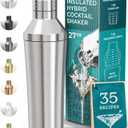 BARE BARREL Insulated Cocktail Shaker Set | Double Wall Stainless Steel | Martini Shaker for Home Bar Bartending | Built-in Drink Measure System & Strainer, Travel Bag, Recipes | Gift Set (Silver)