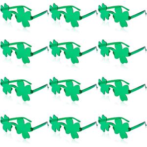 WILDREEDS 6/12 Pairs St. Patricks Day Sunglasses, Shamrock Sunglasses for St. Patrick's Party Favor & Accessory Supply (Green)