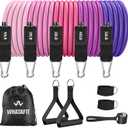 WHATAFIT Resistance Bands, Exercise Bands，Resistance Bands for Working Out, Work Out Bands with Handles for Men and Women Fitness, Strength Training Home Gym Equipment, Pink Purple