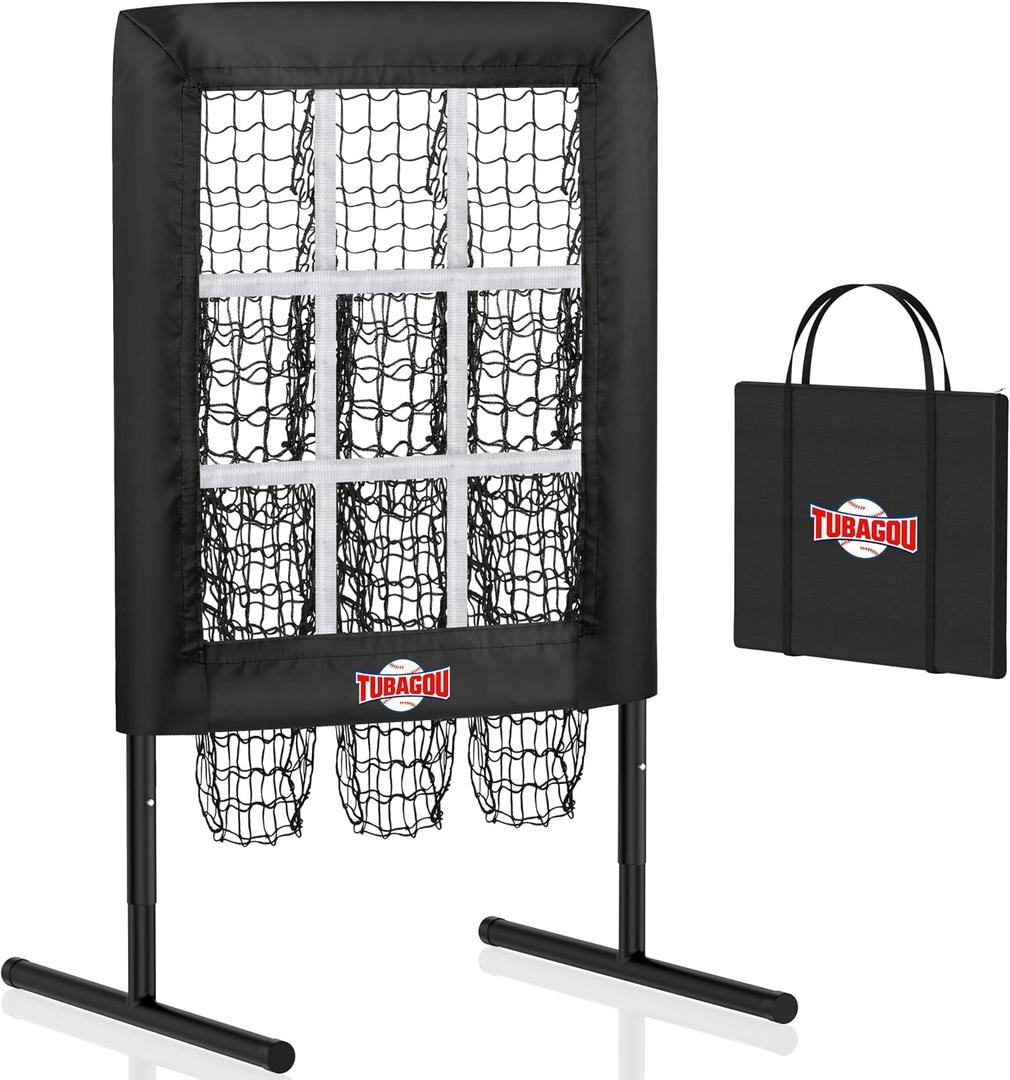 9 Hole Pitching Net with Strike Zone, Baseball Pitching Target, Softball Pitching Net, Protable and Adjustable Pitcher Training Equipment with Throwing Pitching Target, Standard, 
Adjustable (39"-45")