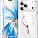 FNTCASE for iPhone 17 Pro Case: Clear Magnetic Phone Cases Compatible with Magsafe Slim Anti Yellowing Military Grade Drop Protection Rugged Protective Transparent Cell Phone Cover (C-A Pink)