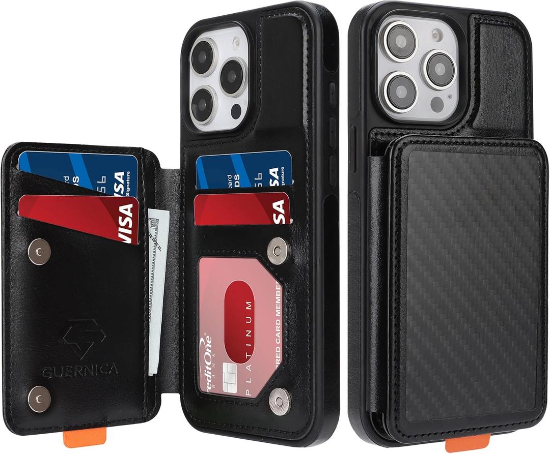 GUERNICA for iPhone 15 Pro Max (6.7") Wallet Case with Card Holder, RFID Blocking for Women Men, Kickstand Shockproof Phone Case for Apple 15 Pro Max, A - Black