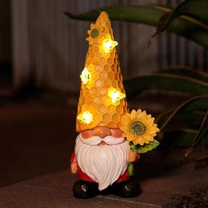 12.3''Garden Sunflower Gnomes Outdoor Statues Clearance for Garden Decor with Solar Bee Lights,Summer Decorations Gnomes Outside Decor - Gift for Mothers Day,Yard Art Ornament for Patio Lawn