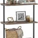 Wolawu 5 Tiers Ladder Shelf Brown Modern Bookshelf Open Tall Wall Mount Bookcase Standing Leaning Wall Shelves Industrial Decorative Living Room Bed Room