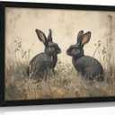 Black Framed Vintage Easter Bunny Wall Art Spring Moody Rabbit and Cottagecore Canvas Print Country Animal Painting Picture Rustic Farmhouse Floral Poster Artwork for Living Room Bedroom