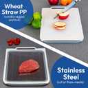 Double Sided Cutting Board - 2-Sided Chopping Boards for Kitchen - Versatile Wheat Straw PP, Stainless Steel Cutting Board for Meat, Fruit, Vegetables - Easy Cleaning Food-Safe BPA-Free - 9.8"x14.5"