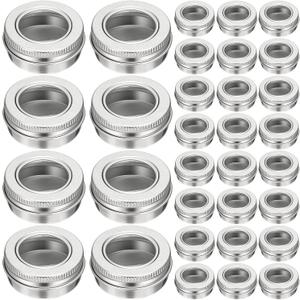 Zubebe 100 Pcs Aluminum Tin Jar Refillable Containers Clear Top Screw Lid Round Tin Container Bottle for Cosmetic, Cream, Diamond Painting, Salves, Balms, Lip Balm, Spices or Others, Silver (1 oz)