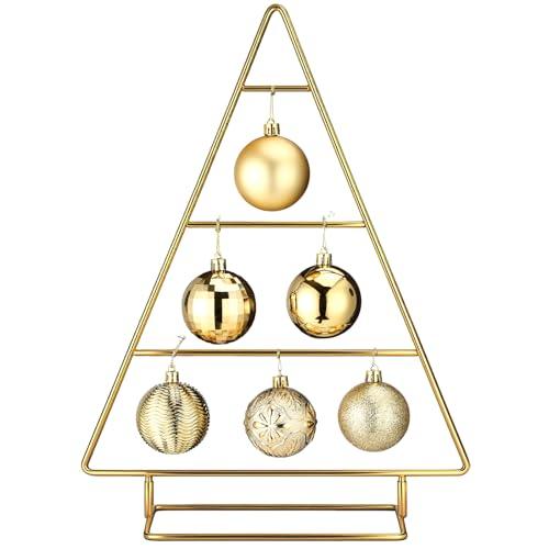 Cinnvoice Ornament Display Stand Metal Xmas Christmas Tabletop Ornament Christmas Tree Shaped Display Stand Holder Farmhouse Xmas Tree for Balls Decorations Hanging Gift(Gold,16 Inch)