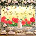 BlissYard Hello Sunshine Banner 71x43 Inches Red Rose Floral Spring Party Banner Spring Garden Yard Decor Butterfly Hummingbird Summer Decoration Banner Outdoor Photography Background