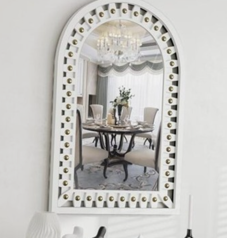 36x24 inches Modern White Arched Wall Mirror with Wooden Frame, Decorative Arch Mirrors for Bedroom, Living Room, or Entryway - Hang or Lean on Dresser