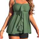 ZAFUL Women's Two Piece Tankini Swimsuits Tummy Control Crisscross Bathing Suits V-Wire Swim Tank Tops with Briefs, Size M (Army Green)