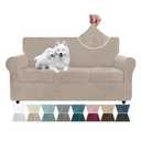 ZNSAYOTX Luxury Velvet Couch Cover 4 Piece (72"-92") Stretch Sofa Covers for 3 Cushion Couch Thick Soft Sofa Slipcover with Non Slip Strap, Dog Pet Friendly Nice Furniture Protector (Khaki)