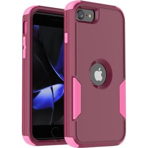 droperprote iPhone SE 2020 Case,iPhone SE 2022 Case,3 in 1 Phone Case,Shockproof TPU Hard PC Bumper Drop-Proof Shell Case for iPhone SE 2nd 3rd 4.7" Purple/Pink