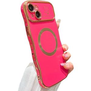 for iPhone 14 Plus Case Magnetic,for Women Girls Soft Cute Wave Frame Curly Shape Love Heart Luxury Plating Phone Case Compatible with MagSafe Shockproof Back Cover 6.7"-Hot Pink for iPhone 14 Plus Case Magnetic,for Women Girls Soft Cute Wave Frame Curly Shape Love Heart Luxury Plating Phone Case Compatible with MagSafe Shockproof Back Cover 6.7"-Hot Pink