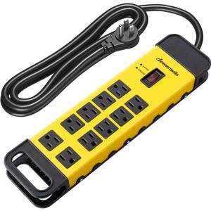DEWENWILS 10-Outlet Metal Surge Protector Power Strip, UL Listed, 6Ft Cord Flat Plug, 15A Circuit Breaker, 14AWG 1440Joules, Heavy Duty Industrial Power Strip for Garage Workshop, Wall Mountable