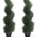THE BLOOM TIMES 3ft Spiral Artificial Topiary Trees Set of 2, 36 inch Faux Cedar Trees for Outdoor Planters - Fake Twist Cypress Plants for Garden Front Porch Indoor Outside Christmas Decor 3 Foot (Cedar Dark Green)