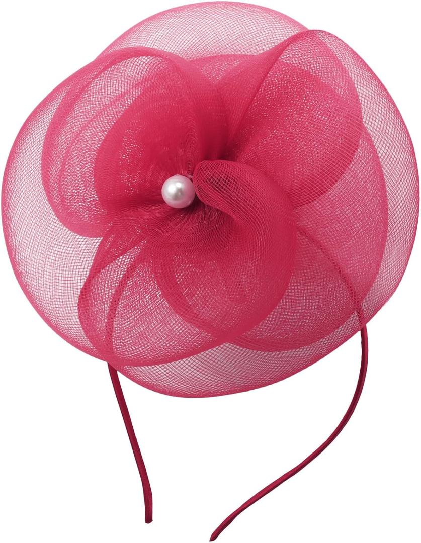Zeyune Fascinators Hats for Women Tea Party Elegant Headband Derby Hats with Hair Clip for Wedding Bride Party (Red)