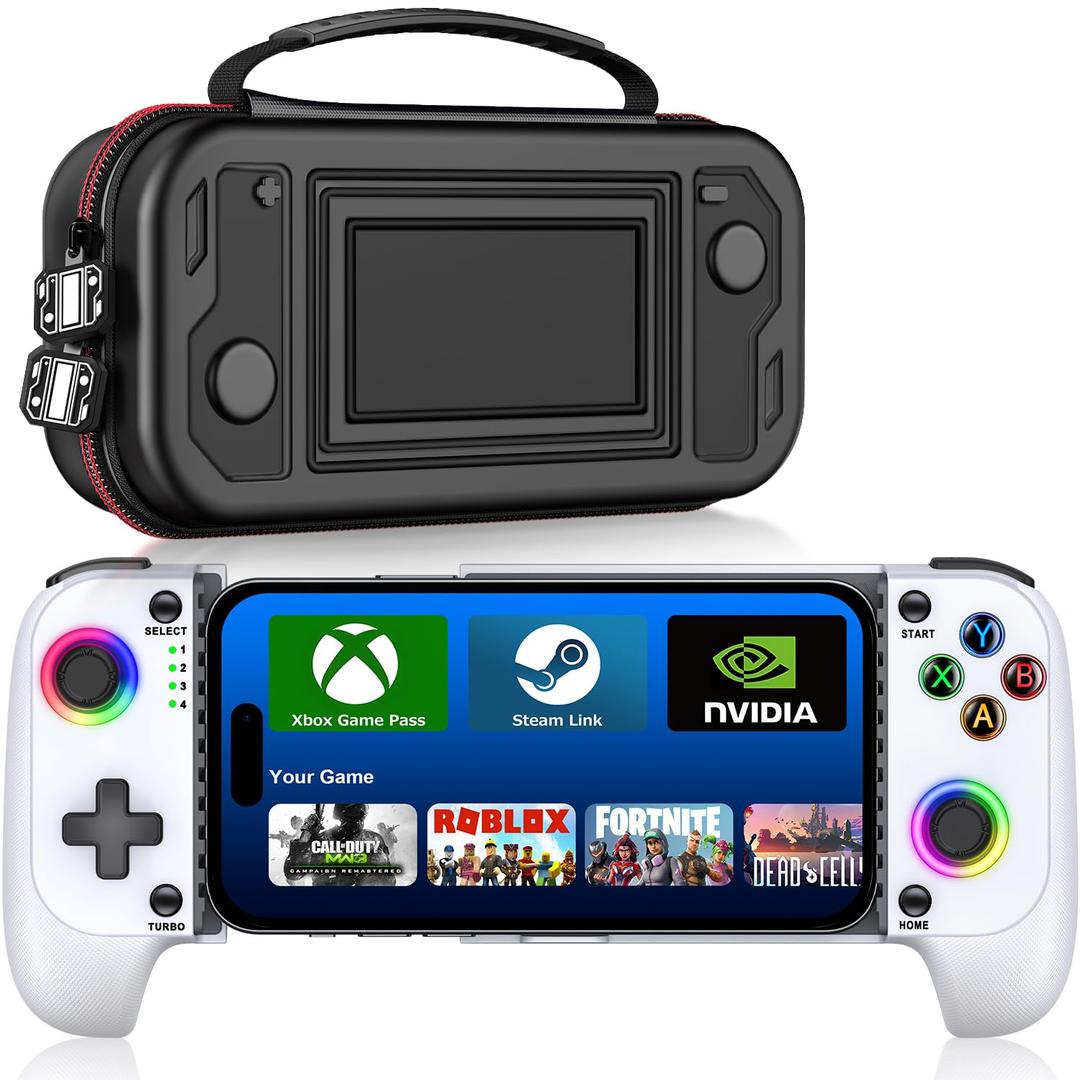 Anti-Drift & Fast-ConnectWireless Game Controller for iPhone/Android with Case | Hall Joysticks Bluetooth Phone Controller, For Cloud Gaming, Genshin Impact, Roblox, Call of Duty Mobile Gamers,White