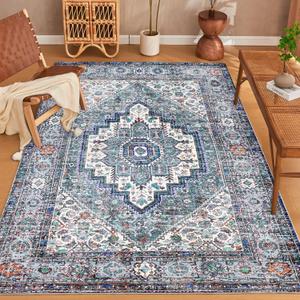 6x9 Area Rugs Clearance Washable Rug Oriental Boho Vintage Living Room Rugs for Bedroom Ultra Soft Low Pile Non Slip Washable Area Rug for Living Room Dining Room Playroom (Grey/Multi)