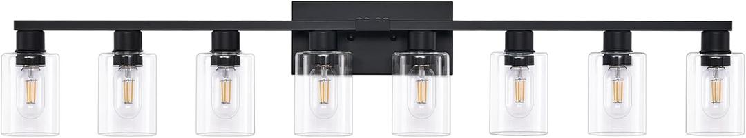 8 Light Bathroom Vanity Light Black Vanity Light Fixtures Bathroom Lights Fixtures Over Mirror Large Wall Lights with Clear Glass Shade for Bedroom Living Room Makeup