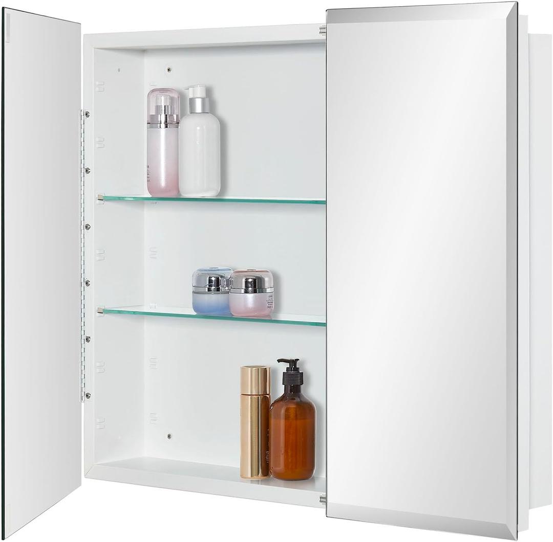 IDYLLOR Bathroom Medicine Cabinet with Beveled Edge Mirrored Door 30 x 26 inch, Recessed or Surface Mount, with Adjustable Glass Shelves